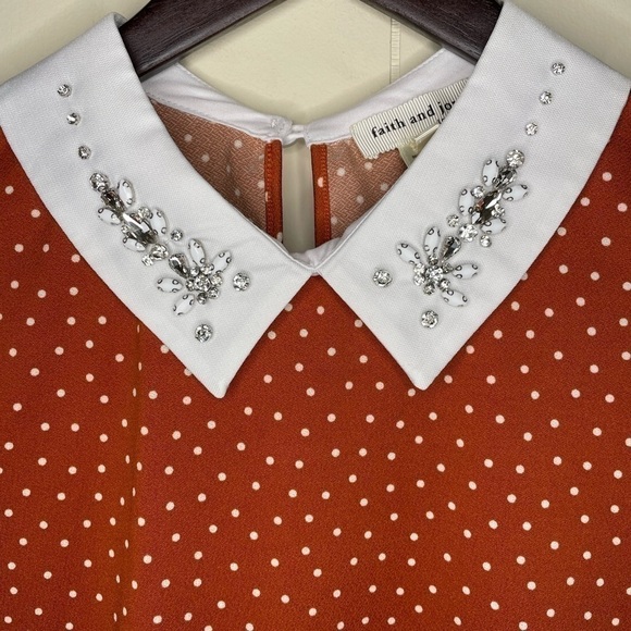 Faith and Joy Los Angeles Polka Dot Jeweled Collar Blouse - Picture 3 of 7